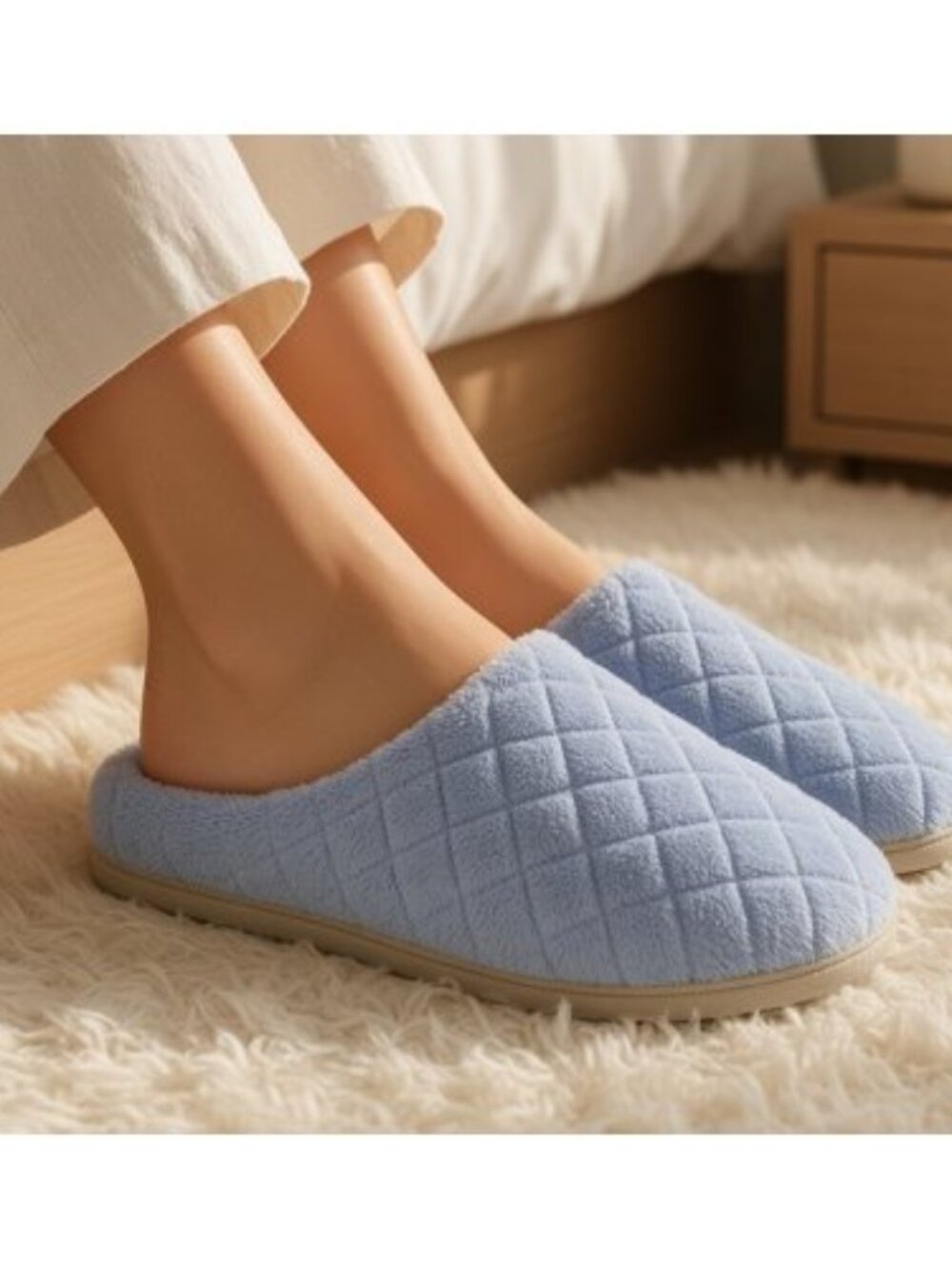 Blue Fleece Hard Sole Slippers Ladies Medium Size 7 8
